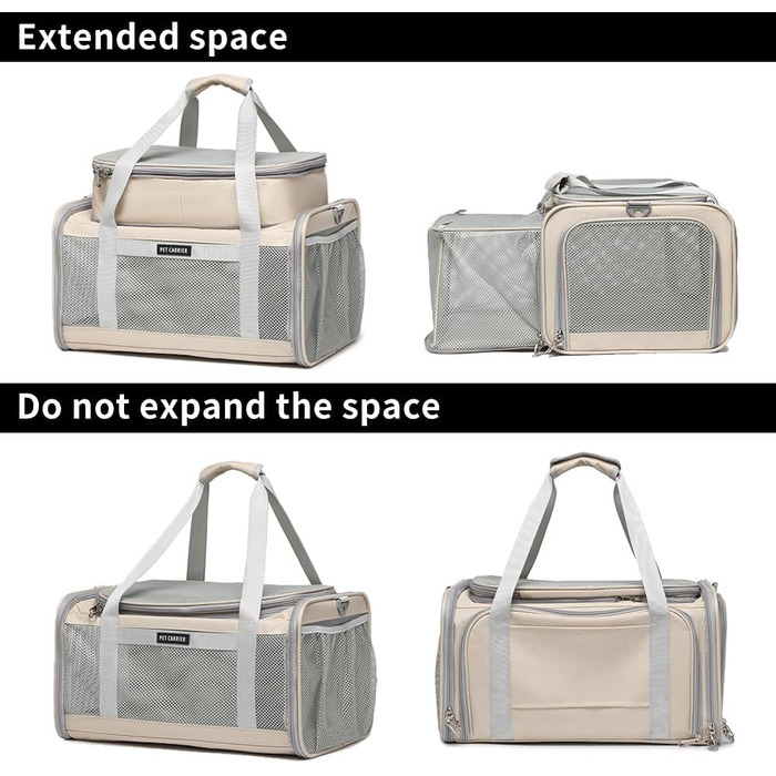 Сумка-переноска для котів та маленьких собак, схвалена авіакомпаніями, дихаюча та складана, для подорожей, бартагаме, цуценят, підвісна переноска (Хакі, розширювана)