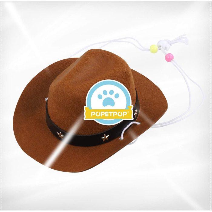 Капелюх ковбойський для собак та котів POPETPOP – веселі святкові капелюхи для домашніх тварин, аксесуари для костюмів на Хелловін та Різдво (колір кавовий)