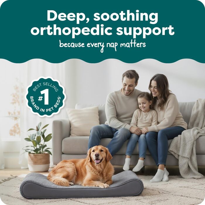 Ортопедичне ліжко для собак Furhaven, Jumbo/XL, сірий, 114 x 76 x 15 см. Знімний, пральний чохол, ультрам'яке штучне хутро та велюр. Для собак до 34 кг.