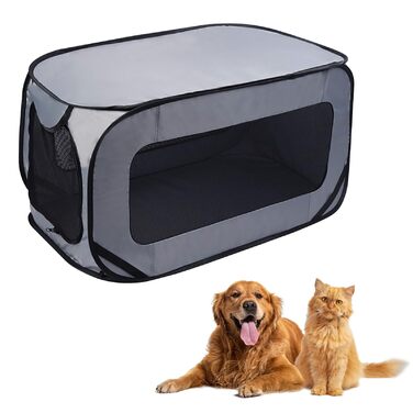 Транспортна переноска для собак та котів, складана, 92×52×52 см, сіра. Міцна переноска з оксфордської тканини з подвійними дверцятами, для подорожей та дому. Підходить для тварин до 29,5 кг