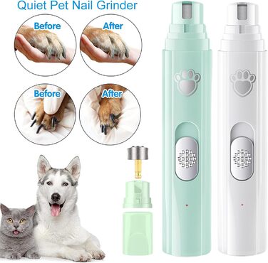 Безшумний шліфувальник для собак 2024, акумуляторний, 2 швидкості, 3 насадки, USB-зарядка, догляд за шерстю, зелений