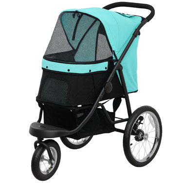 PawHut Коляска для собак Jogger Dog Buggy Складна для маленьких собак і кішок до 10 кг Cat Buggy з 3 великими гумовими колесами, подушками Сітка Вікна Кошик для зберігання Котяча коляска з безпечними повідцями, бірюзова | Аосом