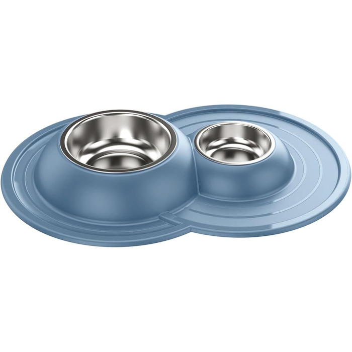 Миска для котів Patam Doppel з нержавіючої сталі з антиковзною підкладкою, анти-перекидна, виробництво Італія, Jerry Grün (Tom Blau)