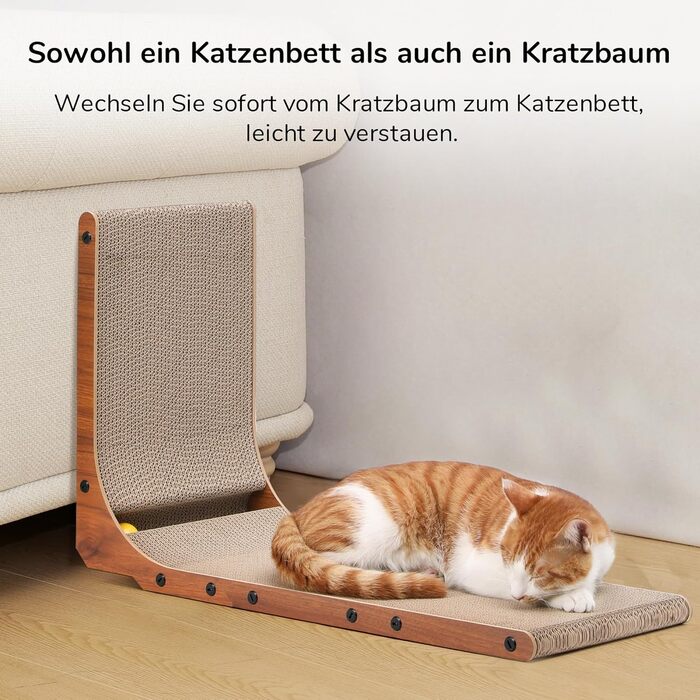 Котячий когтетоп FUKUMARU L-подібний, 68 см, з іграшкою, горіховий колір