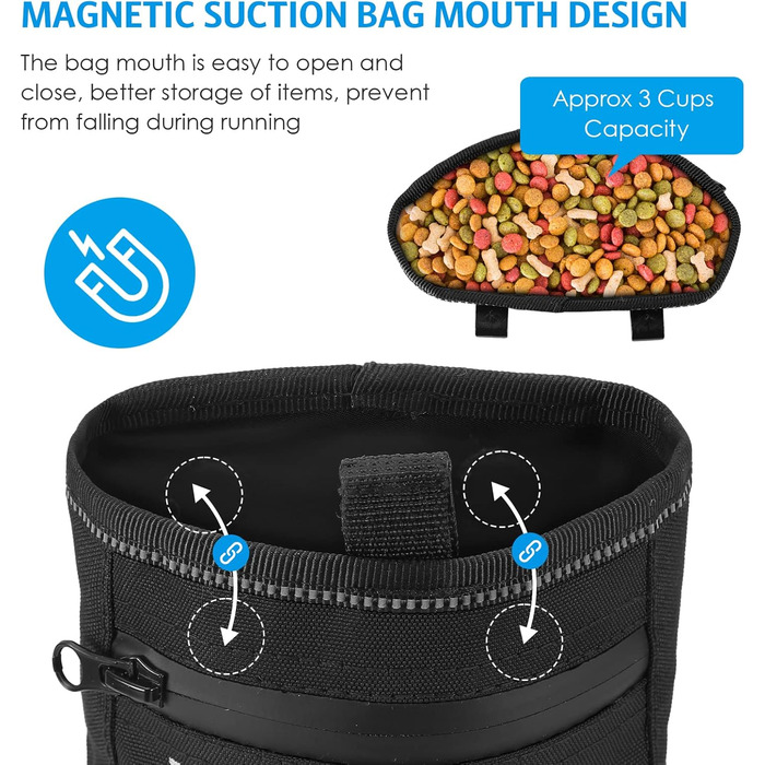 Сумка для ласощів для собак Brifit з магнітною застібкою, для тренувань, з регульованим шнурком, знімною внутрішньою кишенькою та дозатором для пакетів, 17.5 x 13.6 x 8 см