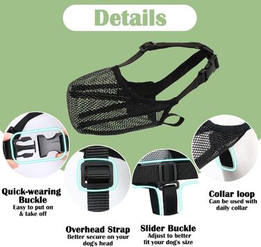 Нашийник-маска для собак Mayerzon: м'який сітчастий нашийник-маска, анти-укус, дихаючий, регульований. Підходить для німецької вівчарки, лабрадора, голден ретривера. Розмір S, обвід морди 8½'-9½'.