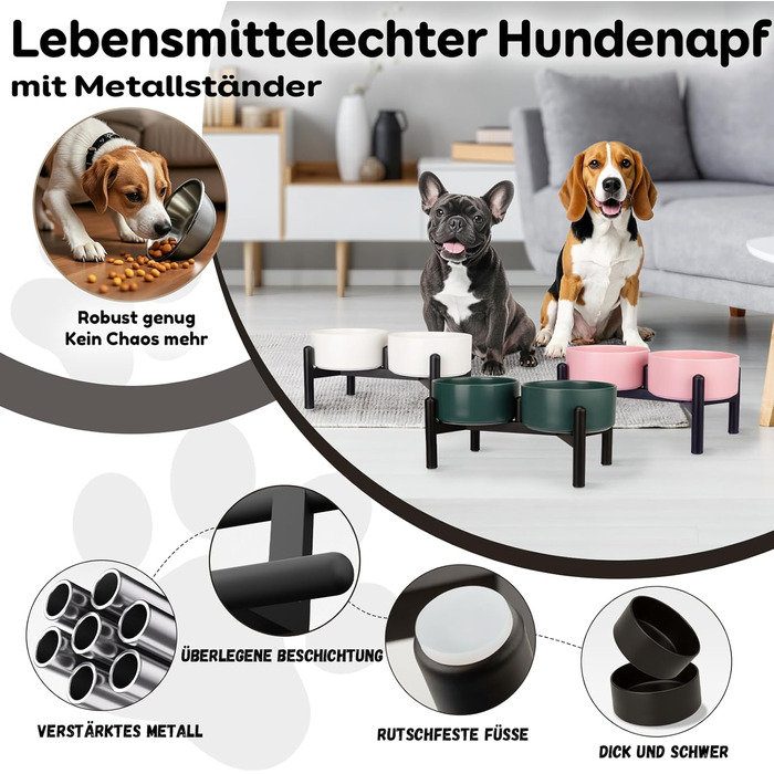 Набір мисок для собак на підставці: 2 миски з кераміки з нержавіючою підставкою, 850 мл, сірий колір. Ідеально для маленьких та середніх собак
