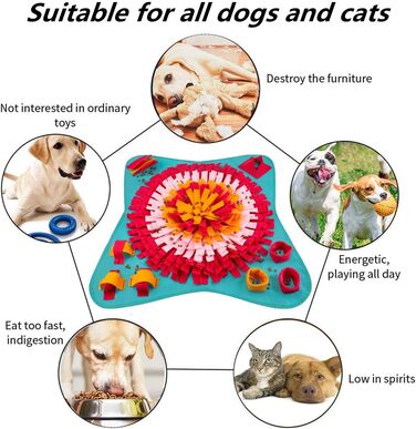 Килимок для собак Emwel для носових ігор, миючий, пазл-іграшка, великий, середній, цуценята, червоний