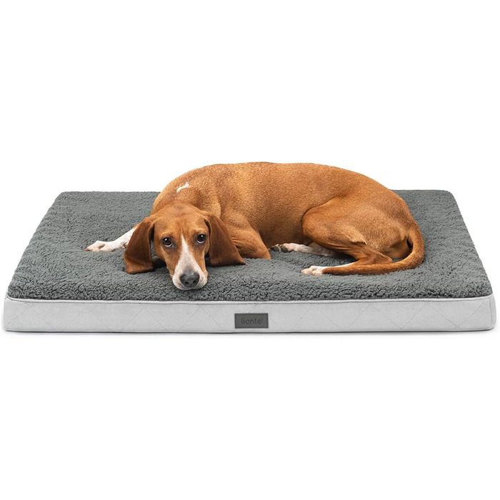 Ортопедичне ліжко для собак Lionto, 91x69x8 см, з м'яким плюшем, знімний та пральний чохол, водовідштовхувальне, для собак та котів, сірого кольору
