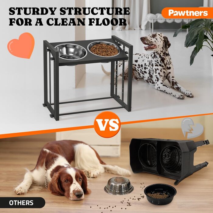 Підвищені годівниці для собак великих порід – металеві годівниці з 3 регульованими рівнями висоти, стійкий підставник для великих та екстра-великих собак (Об'єм: 5 чашок*2), чорний – без килимка