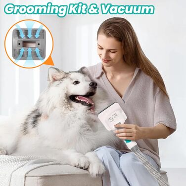 Набір для догляду за собаками з вакуумом та машинкою для стрижки - 13000Pa, 7-в-1 професійний набір для видалення шерсті, тихий, 1л контейнер для сміття, включає шліфувальник для нігтів (для котів/собак)