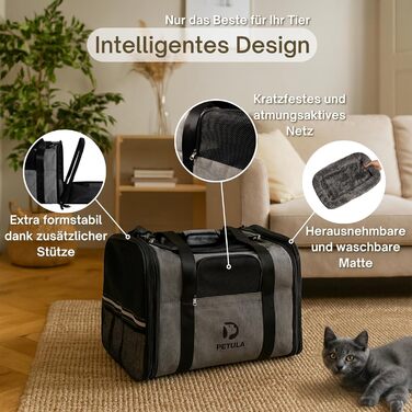 Транспортна сумка для котів та собак Petula Katzentasche & Hundetasche – сіра, до 13 кг, складна, з підстилкою та вентиляцією
