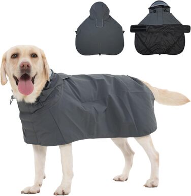 Водонепроникний дощовик для собак з капюшоном, світловідбиваючими елементами, регулюванням та отвором для повідка, для малих, середніх та великих собак (XL, сірий)