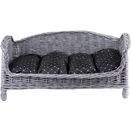 Корзина для тварин з лози: ліжко для собак та котів з м'яким подушком (64x42x35 см)