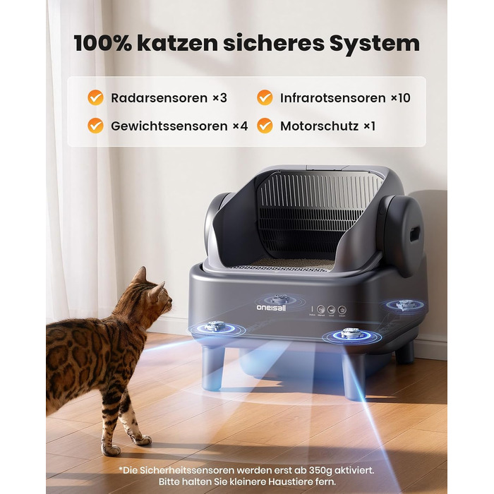 Автоматичний самоочисний лоток для котів oneisall з системою EaseClean™, відкритий дизайн, автоматичний та ручний режими, керування через App, з килимком та 40 пакетами
