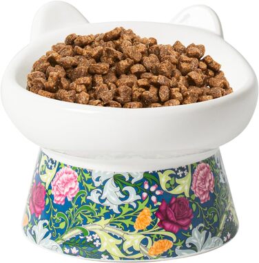 Котло propositions для котів TIGOADT: керамічна миска з підставкою, широка та нахилена, проти блювоти, для кошенят та літніх котів (блакитно-білий візерунок, квітковий візерунок)