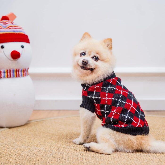 Теплий зимовий пуловер з діамантовим візерунком Kooltail для собак середніх та великих порід, червоний та зелений (M)