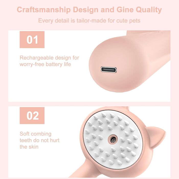 Кам'як для вичісування котів, щітка для грумінгу котів, видалення ковтунів та бруду, рожевий колір