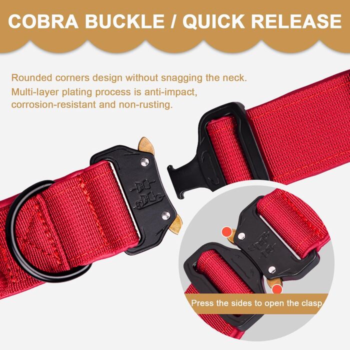 Нашийник для собак Vivi Bear тактичний, регульований, з контролем, нейлон, неопрен, для великих собак, червоний, розмір L