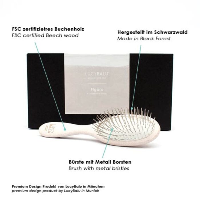 Щітка для котів LucyBalu® для короткої та довгої шерсті | Щітка для вичісування шерсті котів | Щітка для підшерстка котів | Гребінець для котів для догляду за шерстю | Щітка для шерсті тварин | Щітка для котів з металевими щетинками та дерев'яною ручкою б