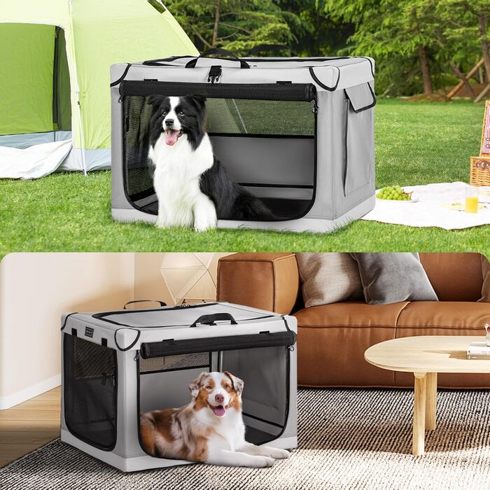 Складаний бокс для великих собак Petsfit, домашній та транспортний контейнер, регульований, світло-сірий, розмір L (76x50x49 см), міцна сітка