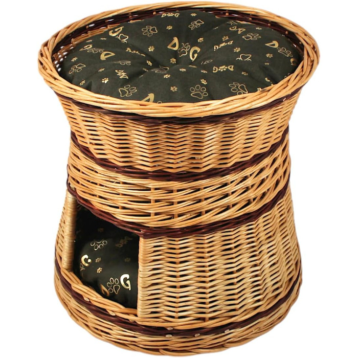 Кігтеточка-лежанка для котів та собак: кругла, з прутиків верби, 2 поверхи, з подушкою (47x47x45 см)