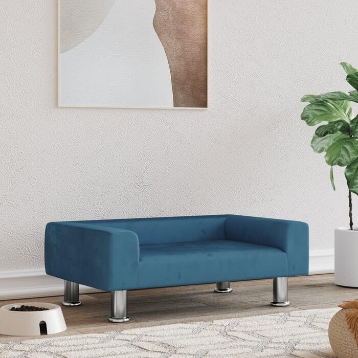 Ліжко для собак і котів vidaXL, синє, оксамитове, 70x45x26,5 см, м'яке ліжечко-диван для маленьких собак і котів