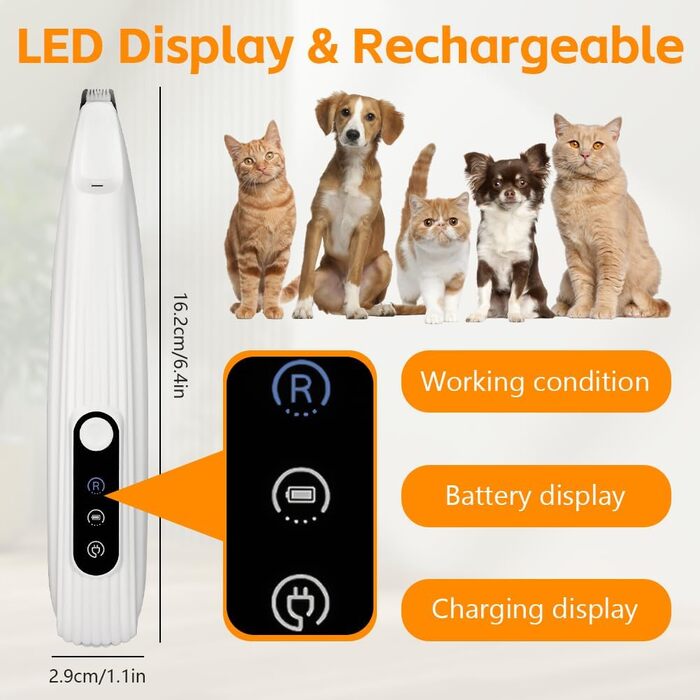 Триммер для собак OFFCUP: Безшумна машинка для стрижки лап, обличчя та вух з LED-підсвічуванням. Підходить для собак та котів. Акумуляторний триммер для догляду за тваринами.