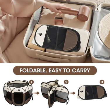 Кія: Переносний вольєр для цуценят та тварин 74x74x43 см, вольєр для собак, котів, кроликів (колір: коричневий)