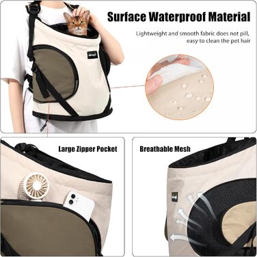 NATUYA Сумка-переноска для собак, переноска для тварин з м'якою підстилкою, 2 кишені на блискавці, для подорожей, прогулянок, переноска для собак з переднім доступом (Абрикосовий)