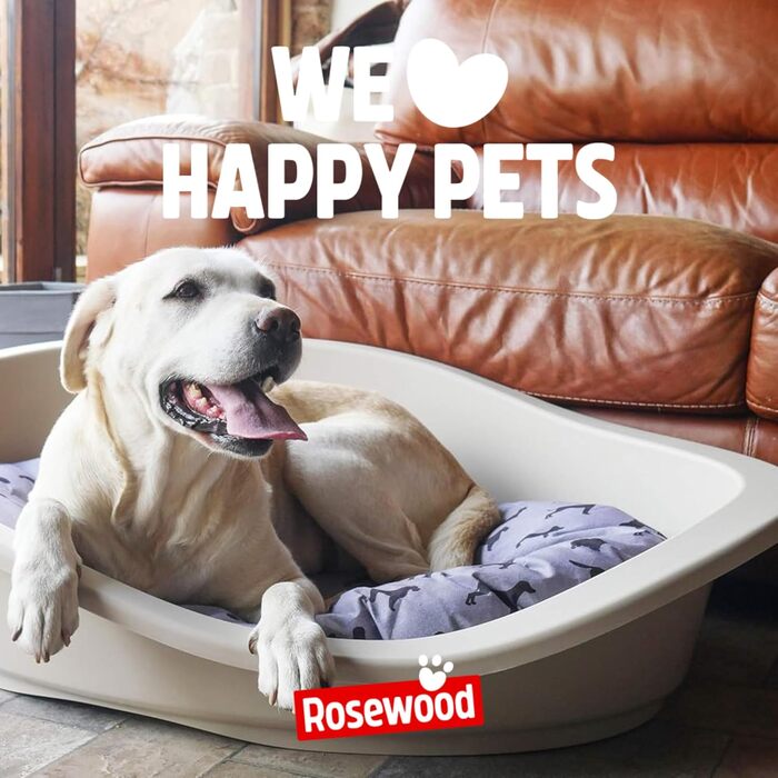 Килимок для собак Rosewood All Seasons Oval – великий, 94 см, двосторонній, з принтом собак & сірий, з виглядом льону – можна прати, зручний, для використання протягом року, розмір 20 x 60 x 20 см