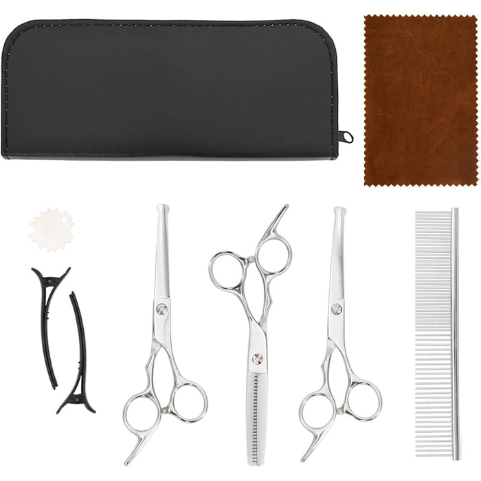 Набір професійних ножиць для собак з нержавіючої сталі - для всіх порід - з витончувальними ножицями, гребінцем та регулятором
