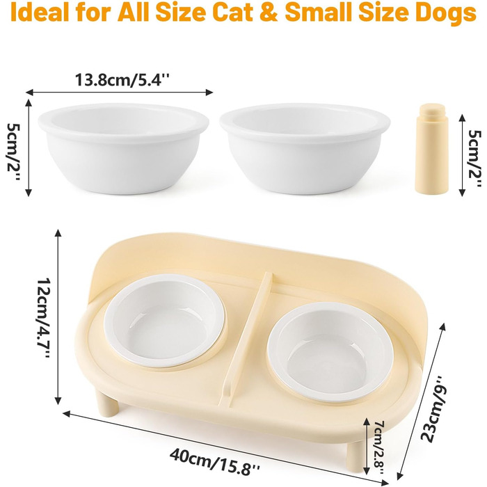 Керамічний набір мисок для котів та маленьких собак Bartuke Katzennapf Erhöht з годівницею, миска для їжі та миска для води (Кофе з молоком)