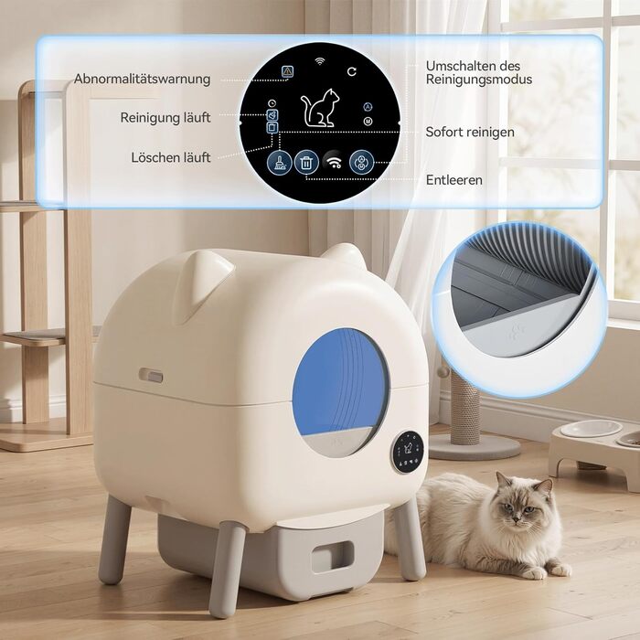 Автоматичний лоток для котів Devoko з самоочищенням, великий об'єм, керування через додаток, LED-підсвічування, для котів до 12 кг, килимок в комплекті