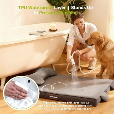 Ортопедичне ліжко для собак з знімною подушкою для голови, миється, ліжко для тварин з піною у формі яєчної коробки, водонепроникне ліжко для собак з подушкою для підтримки голови та суглобів, середній розмір: 76 см (Д) x 51 см (Ш) x 18 см (В), сірий колі