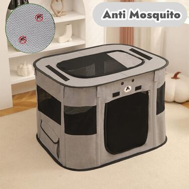 Клітка-будка для собак та котів, 90x70x60 см, сіра, розкладний вольєр для тварин