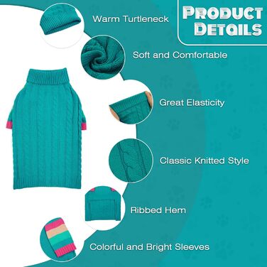 Теплий собачий светр з коміром для холодної погоди. Для чихуахуа, бульдога, такси, мопса, йорка (блакитно-зелений, S)