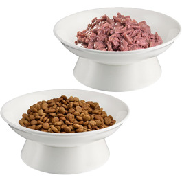 Миски для котів з кераміки, 2 шт., 15,3 см, підняті миски для корму, миски для кошенят та дорослих котів, анти-блювотні миски (білі)