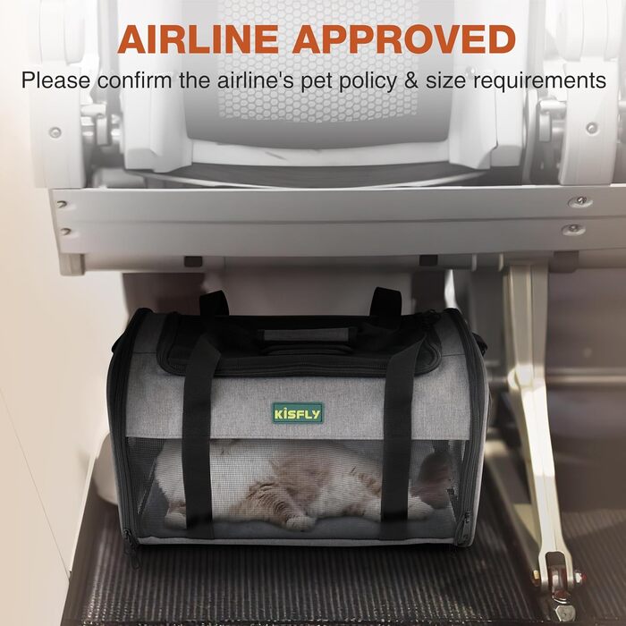 Транспортувальна сумка для тварин, схвалена TSA, сіра, 43.2 x 27.9 x 24.1 см, для котів та собак до 5.4 кг, з туалетом для котів