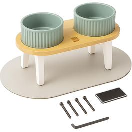 Миска для собак BELMIN, піднята - миска для води та їжі для собак, піднята годівниця для великих собак та котів, 2 регульовані висоти, миска з кераміки з бамбуковим підставкою, неслизький килимок