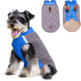 PETCUTE Водонепроникний зимовий дощовик для собак, теплий дощовик для собак середніх та великих порід, з світловідбиваючими смугами, з отвором для шлейки, сірий+блакитний