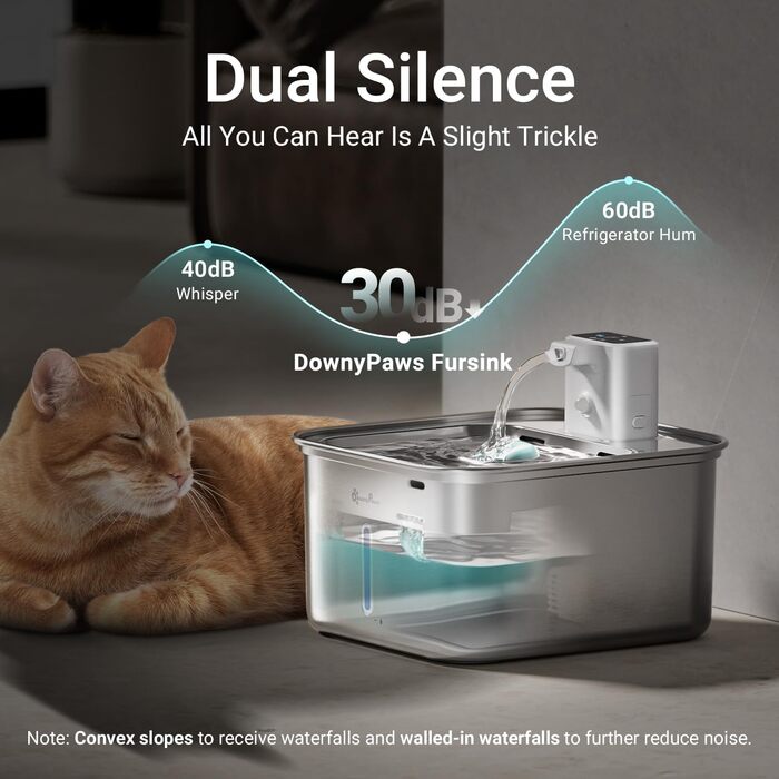 Ка fountain для котів DownyPaws: бездротовий фонтан з нержавіючої сталі, 3л, з датчиком руху, тихий, легко миється