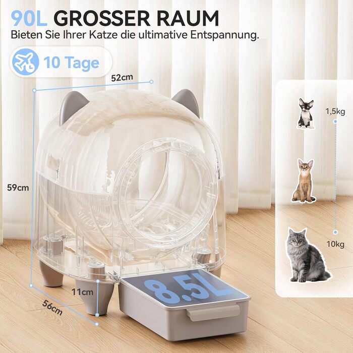 Автоматичний лоток для котів Katzenklo Selbstreinigend 90L з APP та 6-рівневою системою контролю запаху, для кількох котів