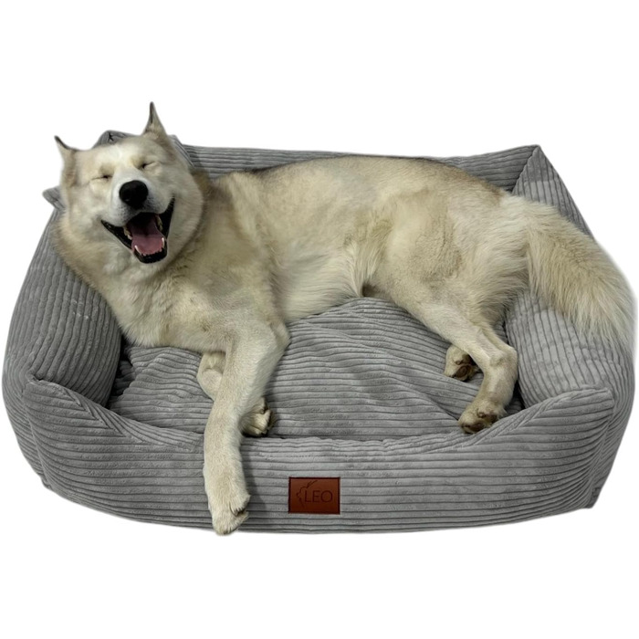 Собаче ліжко Cord знімний чохол, для собак маленьких, середніх та великих порід (Сірий, S 67x52)