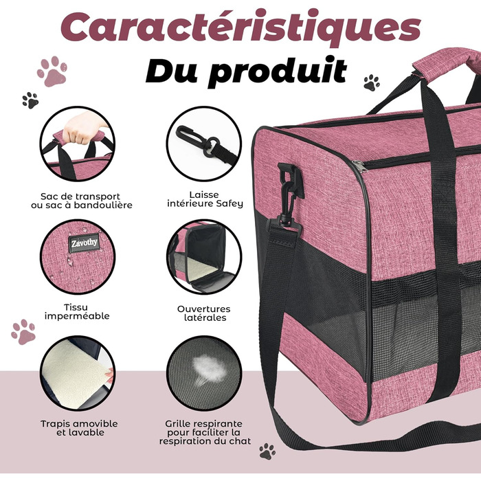 Транспортна сумка для котів та собак, дихаюча та складна, з регульованим плечовим ременем, знімний плюшевий килимок (Рожева, L)