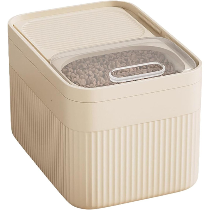 Пластиковий контейнер для корму для собак, 13,6 кг, контейнер для ласощів з лопаткою, великий об'єм, герметичний, складаний, для котячого корму, корм для тварин, зберігає свіжість, бежевий: 36 x 25 см