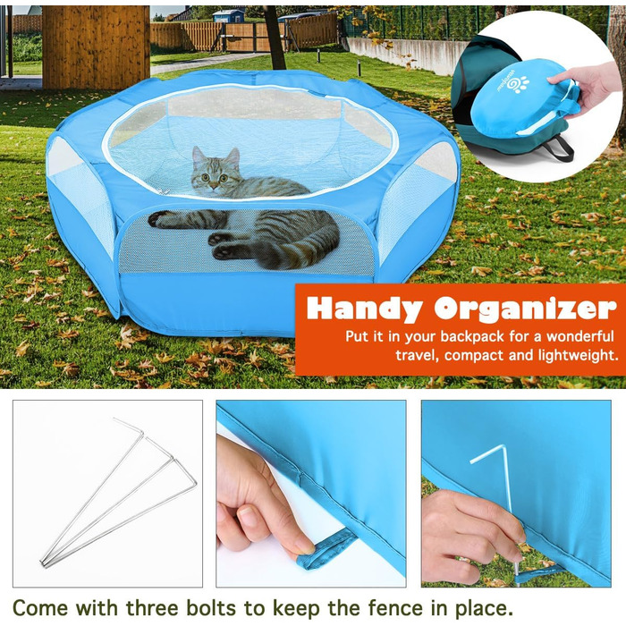 Клітка-манеж для дрібних тварин VavoPaw, 190T поліестер, дихаюча сітка, блискавка, вологостійка, для кошенят, цуценят, кроликів, хом'яків (Темно-синій)