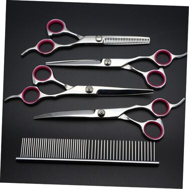 Набір для грумінгу домашніх тварин: ножиці для собак та котів (вигнуті, прямі, зубчасті) та гребінець для догляду за шерстю