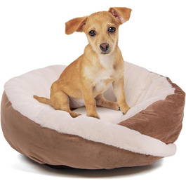 Кругле ліжко для собак Wallace & Jones Grace - зручний лежак для середніх собак | М'яке ліжко, ліжко з бортиком, неслизьке | Колір: коричнево-бежевий | Розмір M | 60 x 60 x 48 см