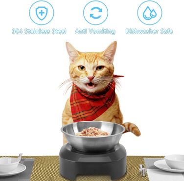 Підвищені годівниці для котів з нержавіючої сталі, набір 2 шт. (1 годівниця), антиковзні, для запобігання нудоти, миються в посудомийній машині